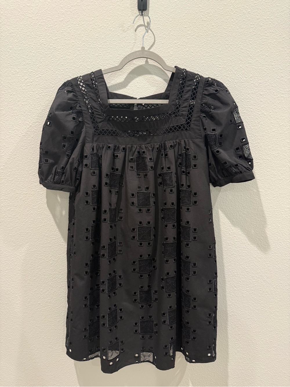 English Factory Black Eyelet Square Neck Mini Dress
